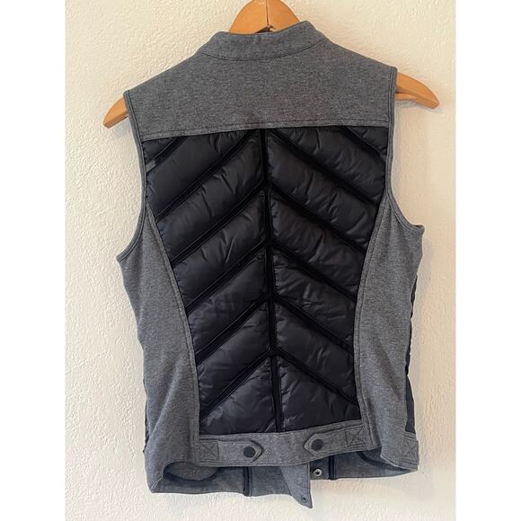 Women's Blanc Noir Down Feathers Vest Gray Black Netting Design Sz Med - Picture 3 of 7